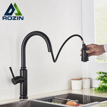 Rozin-grifo negro mate para cocina, mezclador de agua fría y caliente, con rotación de 360 grados, modelo extraíble Dual de EE. UU. 2024 - compra barato