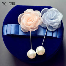 YO CHO Organdy Flower Corsage Blue Groom Boutonniere Brooch Women Wedding Corsage Pins Buttonhole Wedding Planner Corsage Flower 2024 - buy cheap