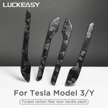 LUCKEASY Forged marbling dry carbon fiber door handle for Tesla Model 3 model Y exterior modification accessories model3 2022 2024 - buy cheap