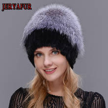 Jeryafur chapéu de pele de raposa, prata real, feminino, pele de vison natural, chapéu para inverno para mulheres, patchwork, cores mistas de ervilhas 2024 - compre barato