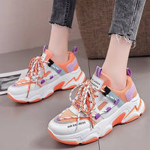 Zapatillas deportivas informales planas para mujer, zapatos vulcanizados con plataforma, de neón, con cordones, color blanco 2024 - compra barato
