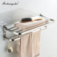 Falangshi suporte de toalha flexível de aço inoxidável, cabide de toalha de banheiro, armazenamento com ganchos, camada dupla wb8750 2024 - compre barato