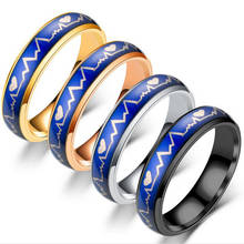 Кольцо для настроения из нержавеющей стали Changs цветное кольцо «сердцебиение» для женщин и мужчин ЭКГ пара элегантное любовное кольцо bague femme anillo 2024 - купить недорого