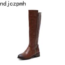 Women's Boots The New winter fashion Round head zipper Low-heeled High tube Women's shoes plus size 34-48 Heel Height 4cm black 2024 - buy cheap