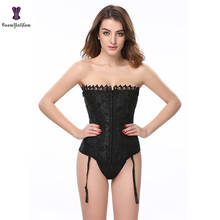Lace Up Corset Overbust Corsets Jacquard Floral Korset Boned Women Outwear Bustier Solid Black White G panties Slimming Corselet 2024 - buy cheap