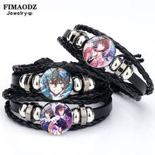 Fimaodz pulseira de couro para cães, bracelete artesanal de couro para mulheres e homens, presente de joias de anime 2024 - compre barato