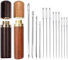 Kaobuy agulhas de costura grande, 15 peças de agulhas para costura em couro, agulhas de costura com tecido cruz, estojo de agulhas de madeira 2024 - compre barato