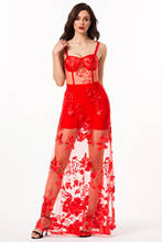 Новое Женское модное сексуальное кружевное красное платье макси на бретелях-спагетти женское Бандажное платье 2021 элегантное вечернее элегантное платье для вечеринки 2024 - купить недорого