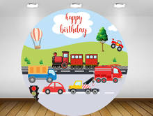 Fondo de círculo con tema de transporte, telón de fondo redondo, coches para niño, fiesta de cumpleaños, evento, decoración, cubierta de mesa, tren, baby shower, YY490 2024 - compra barato