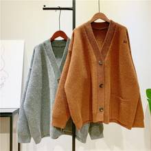 Plus Size Cardigan Sweater Long Solid Color Simple V-Neck Sweater Coat Women Autumn Winter Thickened Knitted Cardigan Brown Gray 2024 - buy cheap