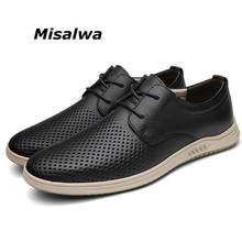 Misalwa sapatos casuais masculinos de verão preto marrom homens apartamentos respirável oco mocassins couro do plutônio sapatos de grife 2024 - compre barato