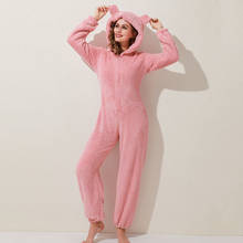 Macacão de lã feminino, pijama quente de inverno com capuz 2024 - compre barato