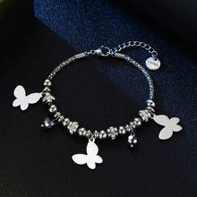 Cute Butterfly Multi Beads Popcorn Chain Stainless Steel Bracelets For Woman Silver Color Rhinestone Charms Jewelry Wholesale 2024 - buy cheap