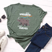 Camiseta de S-5XL de talla grande para mujer, camisetas con estampado de arco iris de rinoceronte a la moda, camisetas de manga corta con cuello redondo de algodón 100% 2024 - compra barato