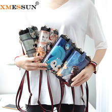 Xmessun carteira de couro feminina, bolsa com estampa de desenhos animados para telefone, da moda, para cartões de crédito, com alça para pescoço f169 2024 - compre barato