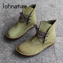 Johnature Lace-Up Shoes Women Boots Genuine Leather 2022 New Vintage Round Toe Flat With Handmade Spring/Autumn Platform Boots 2024 - buy cheap