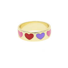 Novo simples ampla cor de ouro redonda pilha anéis para as mulheres colorido esmalte coração sorriso forma dedo anéis jóias por atacado 2024 - compre barato