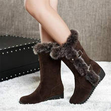 Brown nuevo invierno mujer Casual de piel de becerro botas Zapatos de las mujeres Slip-On planos de punta redonda botas de nieve Zapatos Muje de talla grande 35-42 2024 - compra barato