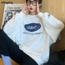 Moletom feminino com capuz, gola redonda, manga longa, pulôver solto, bf ulzzang, moda coreana, harajuku, streetwear feminino diário 2024 - compre barato