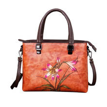 Female Vintage Floral Genuine Leather Handbag Ladies Cowhide Large Capacity Shopping Messenger Shoulder Bags 2022 Women Tote Bag 2024 - buy cheap