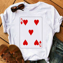 Camiseta de verão feminina, camiseta engraçada com 5 cartas de jogo, cartão de desenhos animados, poker, kpop, harajuku, kawaii, vintage, 2021 2024 - compre barato