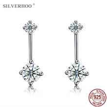 SILVERHOO Stud Earrings For Women 925 Sterling Silver Simple Double Round Clear Bright 5A Cubic Zirconia Earrings Fine Jewelry 2024 - buy cheap