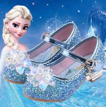 Disney-zapatos de Elsa para niñas, sandalias de piel con dibujos animados de princesa de Frozen, vestido, Reina de la nieve, novedad 2024 - compra barato