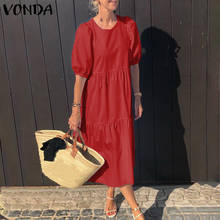 Bohemian Sundress Summer Dress Women Vintage Lantern Sleeve Swing Maxi Long Dress VONDA Casual Loose Holiday Vestidos Plus Size 2024 - buy cheap