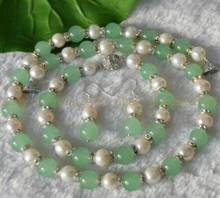 9-10mm pérola branca genuína cultivada natural verde jade colar pulseira brinco 2024 - compre barato