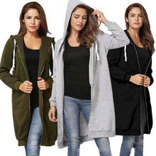 2021 Autumn Casual Women Long Hoodies Sweatshirt Coat Zip Up Outerwears Hooded Jacket Winter Pockets Outwear Tops 2024 - buy cheap