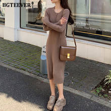 BGTEEVER Autumn Winter Basic Maxi Sweater Dress Women Solid Bodycon Thick Dress Female Jumper O-neck Slim Knit Vestidos 2020 2024 - buy cheap