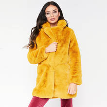 Elegant Yellow Shaggy Women Faux Fur Coat Streetwear Autumn Winter Warm Plush Coat Female Fake Rabbit Fur Jacket LJLS060 2024 - buy cheap