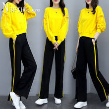 2020 Plus Size Spring Korean Women Sets Bandage T Shirt And Wide Leg Pants Female Sets 2024 - buy cheap