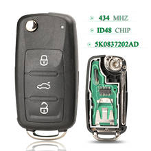 Llave de coche remota con Chip ID48, 10 Uds., para VW, Volkswagen, Golf, Passat, Tiguan, Polo, Jetta, Beetle, FOB, 3 botones, 434Mhz, 5K0837202AD 2024 - compra barato