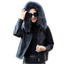 High quality Winter women's Real Leather Down Jacket Fox fur collar Hooded Short Sheepskin Coat Down liner Warm Outerwear 3185 2024 - buy cheap