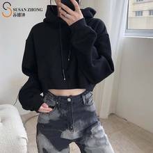 Women Sweatshirt Female Hoodies Lady Pullover Cozy Athleisure Fall Winter Cotton Fleece Oversize Short Drop Shoulder Drawstring 2024 - buy cheap