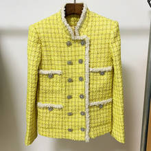 Женская Повседневная куртка SS2021, повседневная желтая двухбортная декоративная куртка с металлическими пуговицами 2024 - купить недорого
