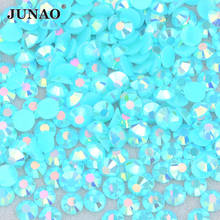 JUNAO-diamantes de imitación redondos, 4, 5 y 6mm, circonita azul, AB, resina, parte trasera plana, piedras y cristales no calientes, decoración de uñas Strass 2024 - compra barato