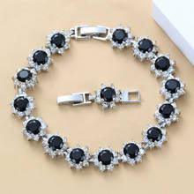 Round Flower Black White Cubic Zirconia Link Chain Bracelet  Silver Color Costume For Women Jewelry 2024 - buy cheap