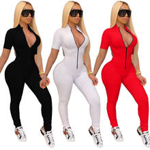 Black White Red Fitness Skinny Sporty Jumpsuit 2021 Summer High Waist Short Sleeve Bodycon Overall Streetwear One Piece Overall 2024 - buy cheap
