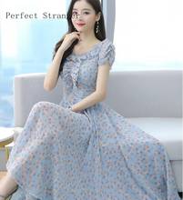 2021 Spring Autumn New Arrival Hot Sale  M-4XL Round Collar Ruffles Short Sleeve Women Long Chiffon Dress 2024 - buy cheap