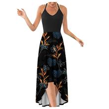 Vestido largo de verano con espalda descubierta para mujer, con cuello Halter traje Sexy, sin mangas, estampado, para playa, 2021 2024 - compra barato