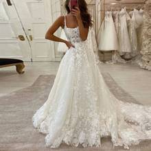 Exclusive lace A Line Wedding Dress 2022 with Straps Robe Mariage Open Back Summer Beach Elegant Tulle Bridal Gowns 2024 - buy cheap