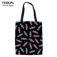 THIKIN Cute Pink Candy Print Women Reusable Linen Tote Bag Girls Heavy Duty Shopping Bags for Ladies Foldable Shopper Bag Bolsa 2024 - buy cheap