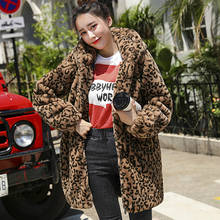 2020 Women Winter Women Female Winter Plush Outerwear Medium-length Leopard Print Hooded Faux Fur Coat 2024 - buy cheap