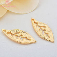 6PCS 25x10MM 24K Gold Color Plated Brass Hollow Leaf Leaves Charm Pendants for DIY Jewelry Making Findings Accessories 2024 - buy cheap