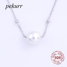 Pekurr 925 Sterling Silver 16 Pieces Silver Beads & 10mm Big Round White Pearl Women Necklace Pendant Fine Jewelry 2024 - buy cheap