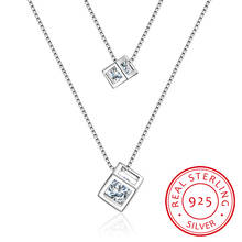 Gargantilla de circonio con forma de cubo cuadrado para mujer, de Plata de Ley 925, collares llamativos de doble capa, S-N209 2024 - compra barato