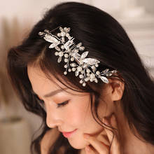 Fashion Bridal hair comb Silver leaf pearl rhinestone flower hair accessories wedding ornaments head jewelry for women 2024 - купить недорого