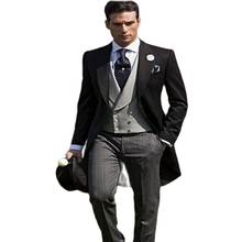 Handsome Black Morning Style Groom Tuxedos Men Prom Business Suits Coat Waistcoat Trousers (Jacket+Pants+Vest+Tie) K:139 2024 - buy cheap